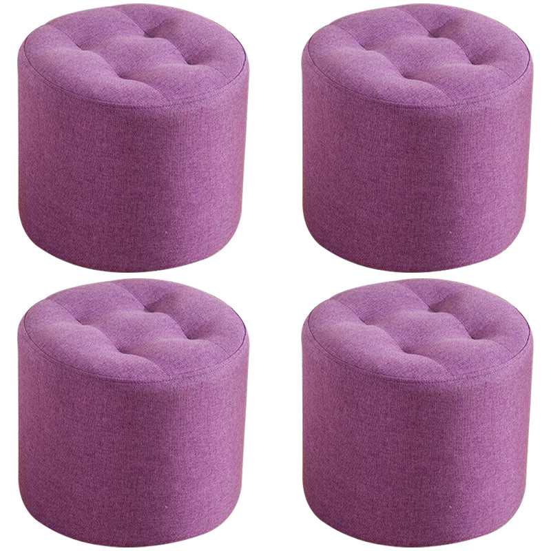 Contemporary Pouf Ottoman Fabric Upholstered Tufted Solid Color Cylinder Shape Ottoman