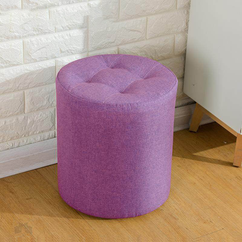 Contemporary Pouf Ottoman Fabric Upholstered Tufted Solid Color Cylinder Shape Ottoman