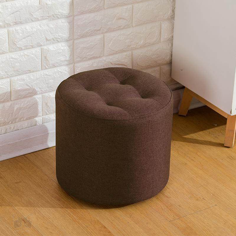 Contemporary Pouf Ottoman Fabric Upholstered Tufted Solid Color Cylinder Shape Ottoman