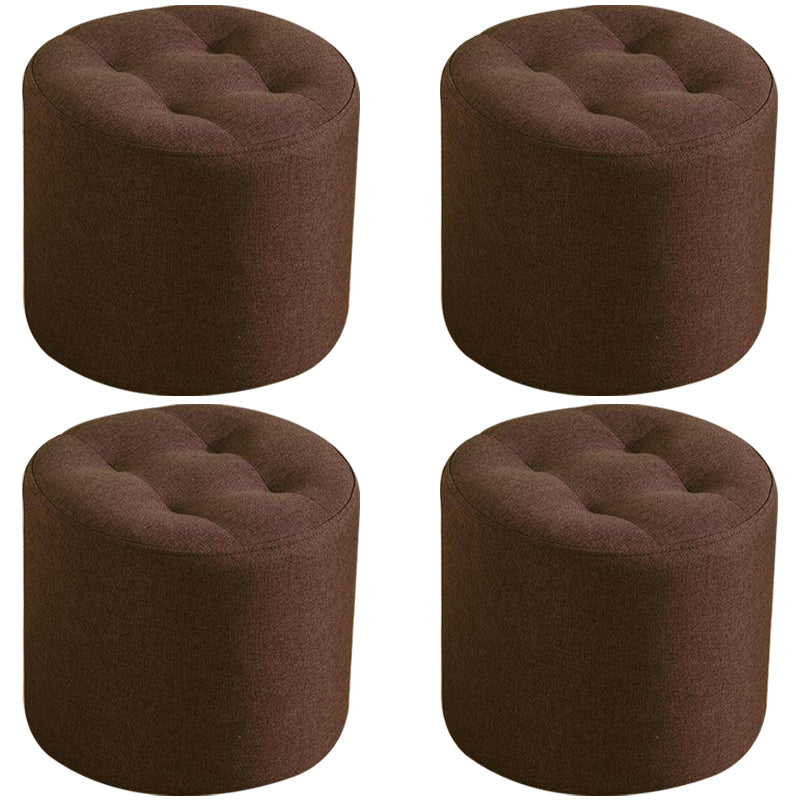 Contemporary Pouf Ottoman Fabric Upholstered Tufted Solid Color Cylinder Shape Ottoman