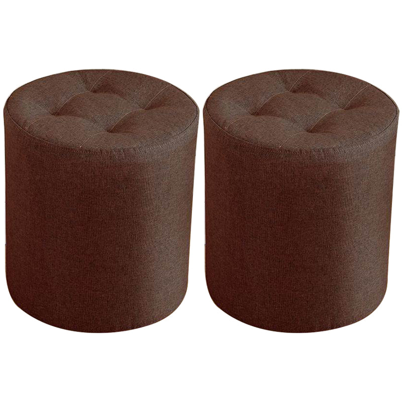Contemporary Pouf Ottoman Fabric Upholstered Tufted Solid Color Cylinder Shape Ottoman