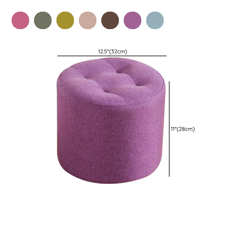 Contemporary Pouf Ottoman Fabric Upholstered Tufted Solid Color Cylinder Shape Ottoman