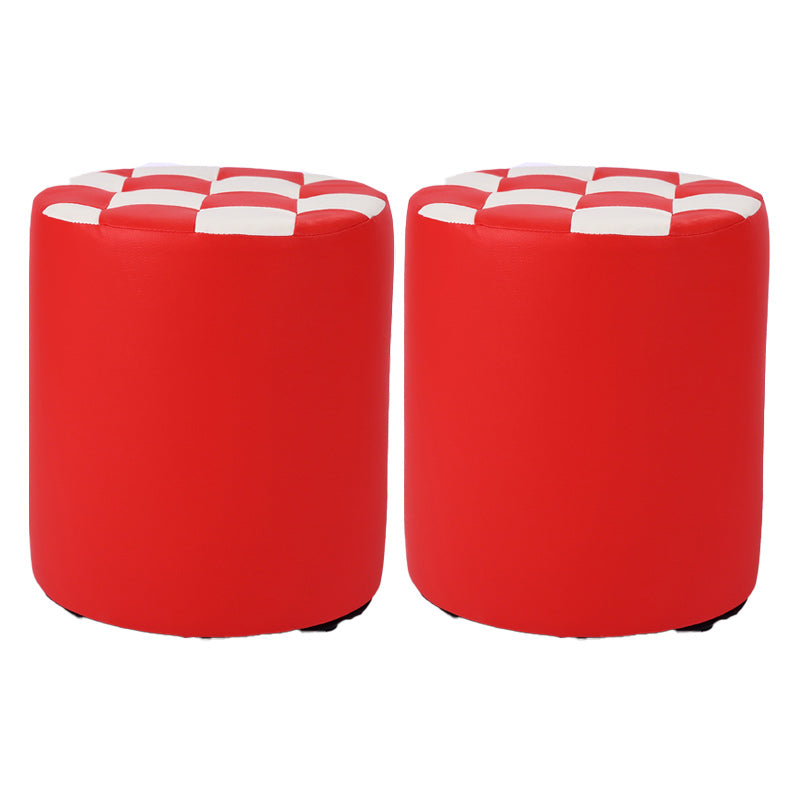 Contemporary Pouf Ottoman Faux Leather Tufted Square Pattern Cylinder Shape Ottoman