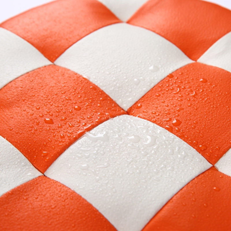 Contemporary Pouf Ottoman Faux Leather Tufted Square Pattern Cylinder Shape Ottoman