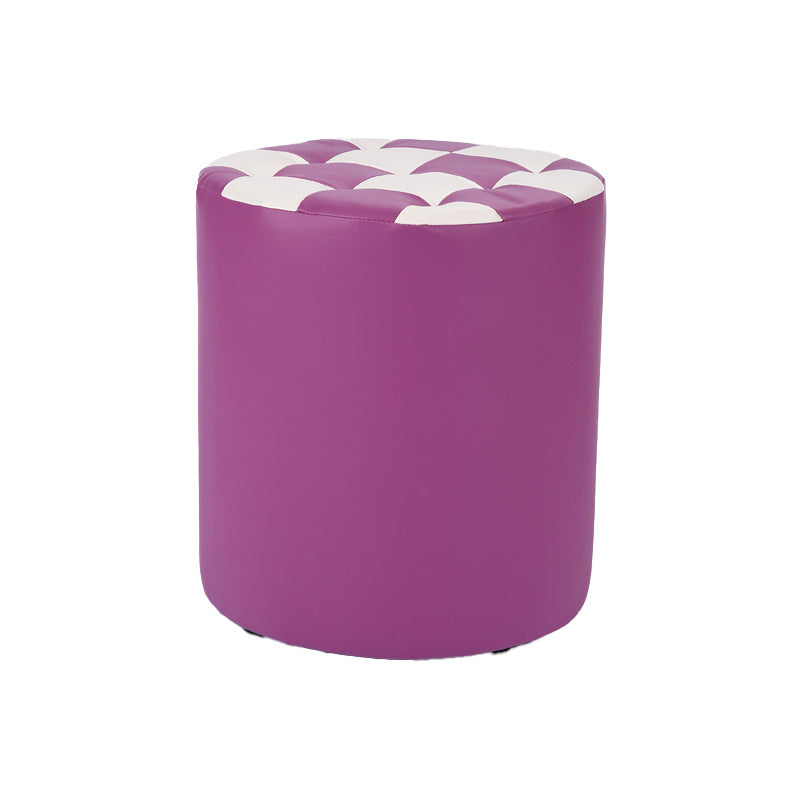 Contemporary Pouf Ottoman Faux Leather Tufted Square Pattern Cylinder Shape Ottoman