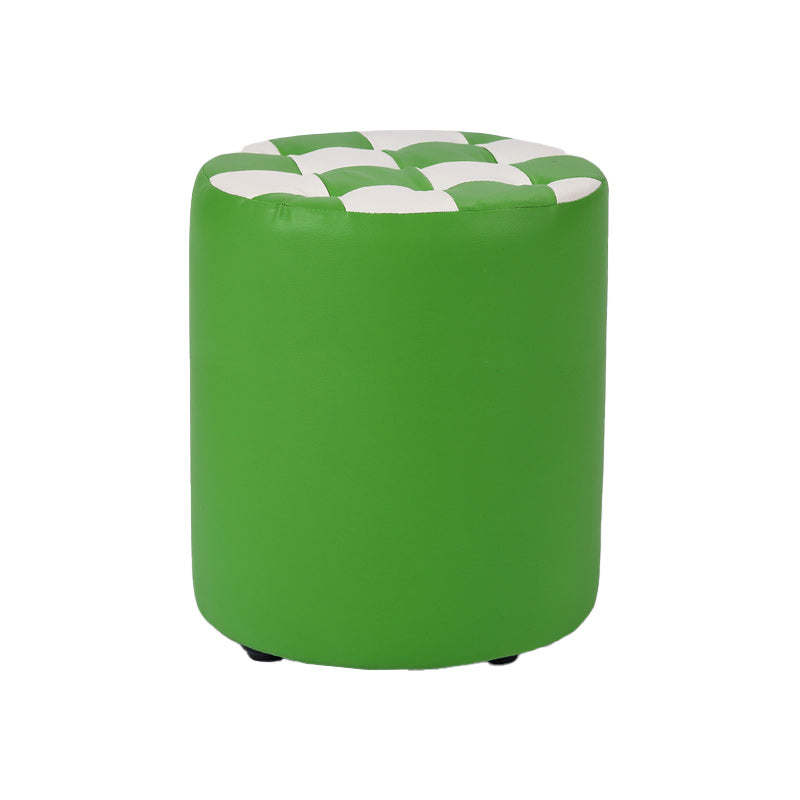 Contemporary Pouf Ottoman Faux Leather Tufted Square Pattern Cylinder Shape Ottoman