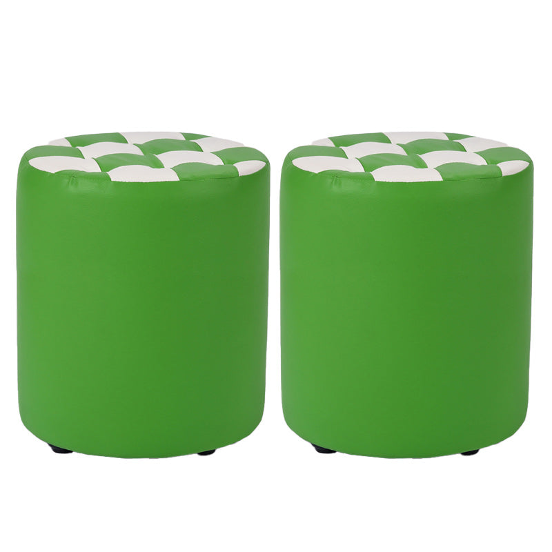 Contemporary Pouf Ottoman Faux Leather Tufted Square Pattern Cylinder Shape Ottoman