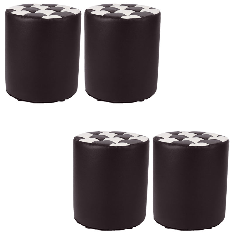 Contemporary Pouf Ottoman Faux Leather Tufted Square Pattern Cylinder Shape Ottoman