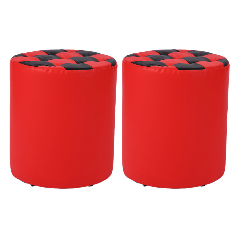 Contemporary Pouf Ottoman Faux Leather Tufted Square Pattern Cylinder Shape Ottoman