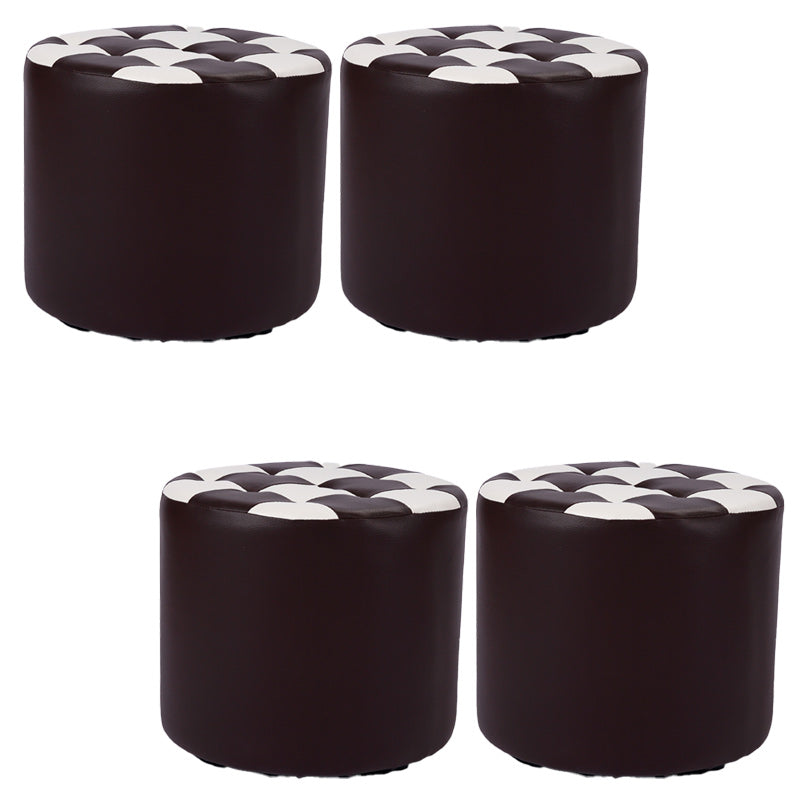 Contemporary Pouf Ottoman Faux Leather Tufted Square Pattern Cylinder Shape Ottoman