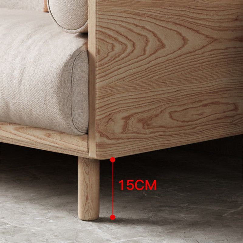 Contemporary Sofa with Loose Back and Pillows in Linen and Solid Wood