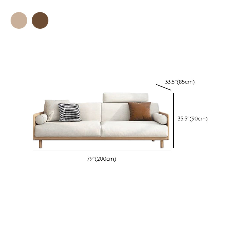 Contemporary Sofa with Loose Back and Pillows in Linen and Solid Wood
