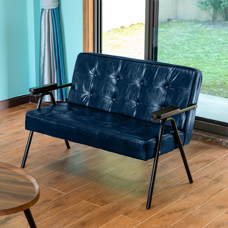 27.95" High Genuine Leather Sofa Recessed Arm Sofa with Tufted Back