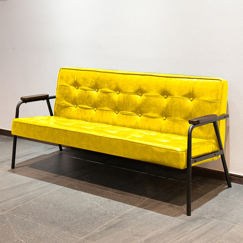 27.95" High Genuine Leather Sofa Recessed Arm Sofa with Tufted Back