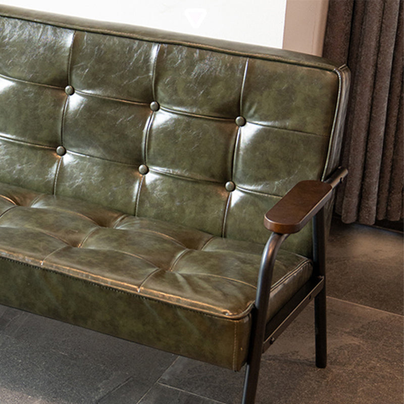 27.95" High Genuine Leather Sofa Recessed Arm Sofa with Tufted Back