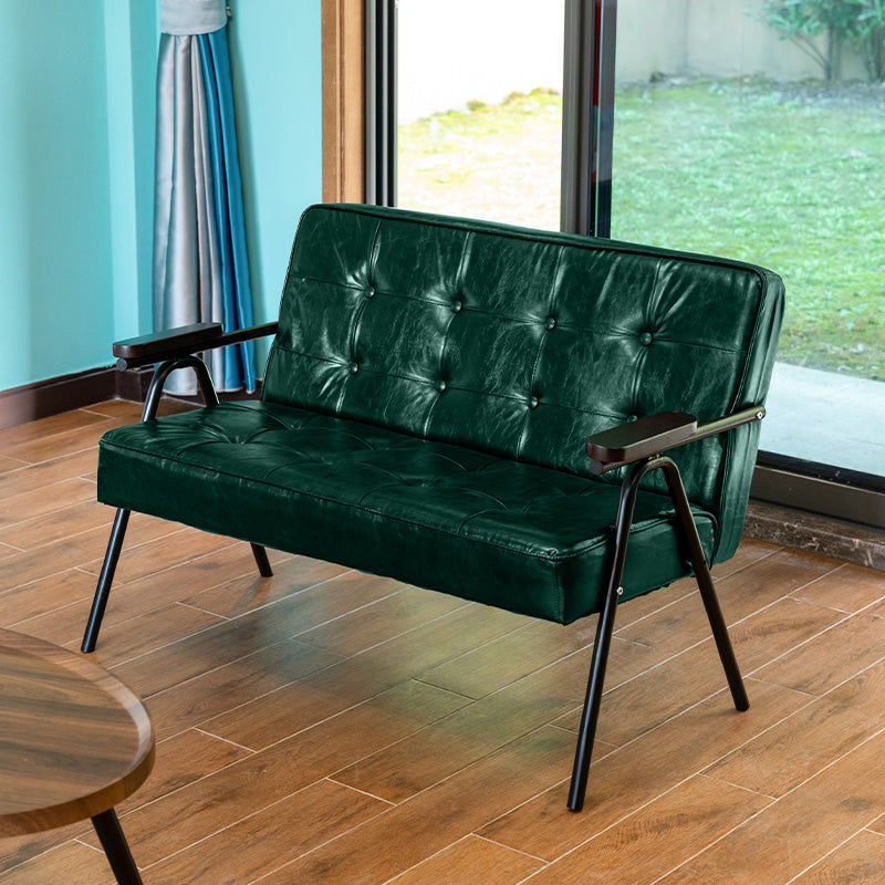 27.95" High Genuine Leather Sofa Recessed Arm Sofa with Tufted Back