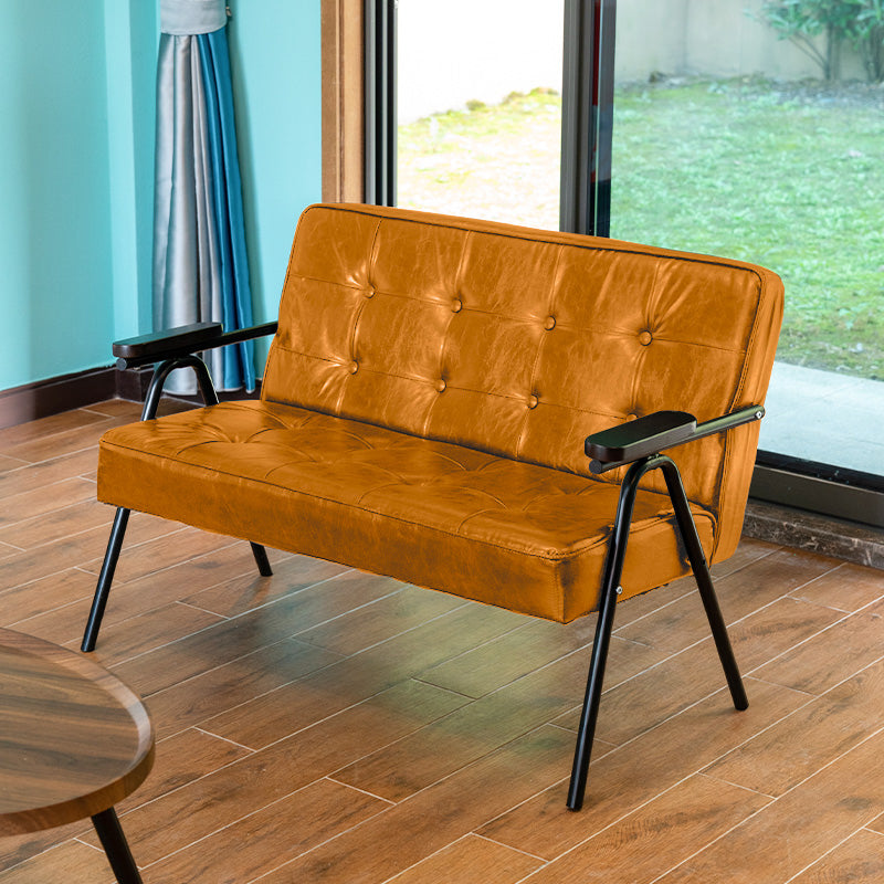 27.95" High Genuine Leather Sofa Recessed Arm Sofa with Tufted Back