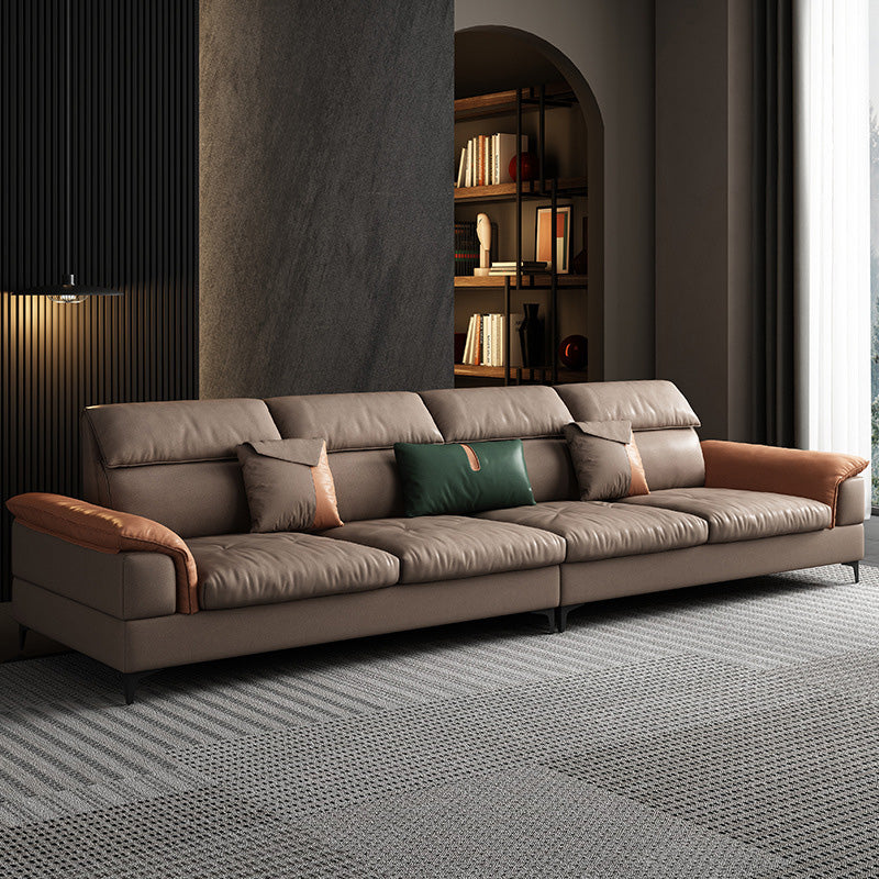 35"H Mid-Century Modern Sectional Sofa Leather Sleeper Sectional