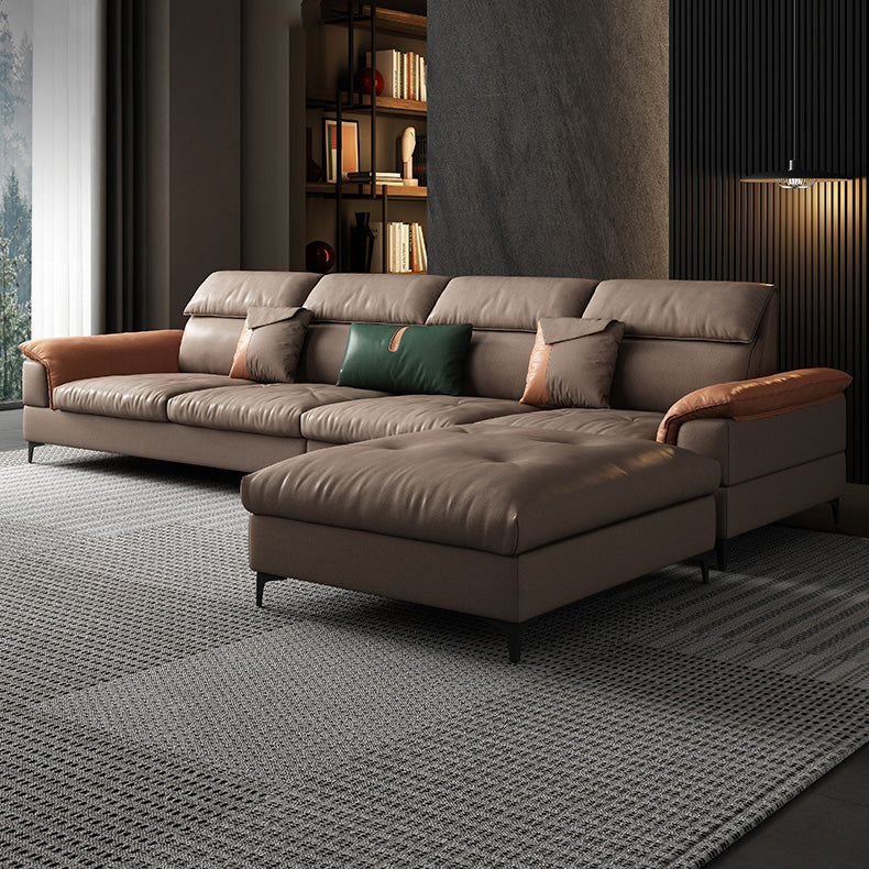 35"H Mid-Century Modern Sectional Sofa Leather Sleeper Sectional