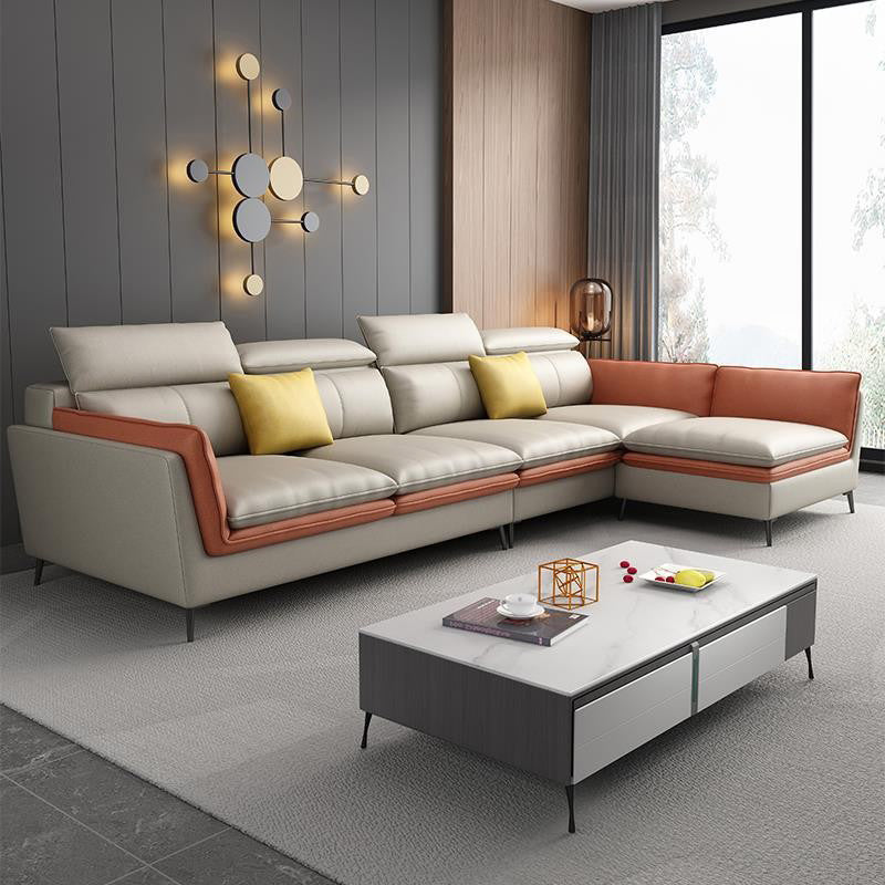 Scandinavian Faux Leather  Seating Living Room Flared Arm Cushions sofa