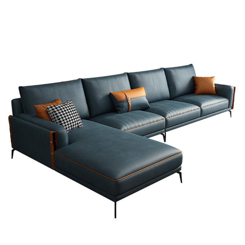 70" Wide Mid-Century Modern Sectional Sofa Leather Sleeper Sectional