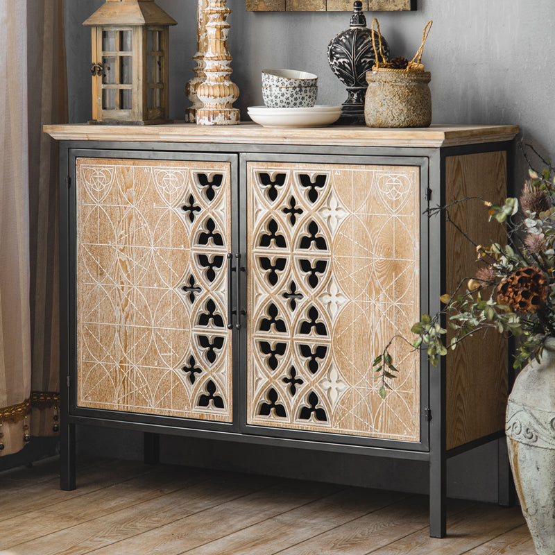 Industrial Accent Cabinet Metal and Wood Chest in Distressed Finish