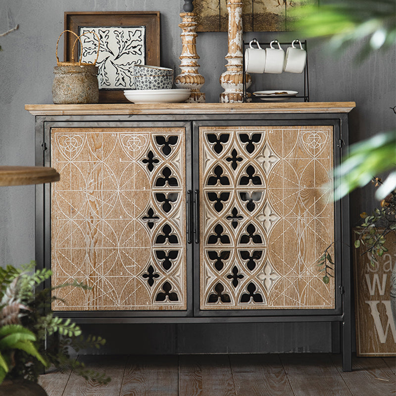 Industrial Accent Cabinet Metal and Wood Chest in Distressed Finish