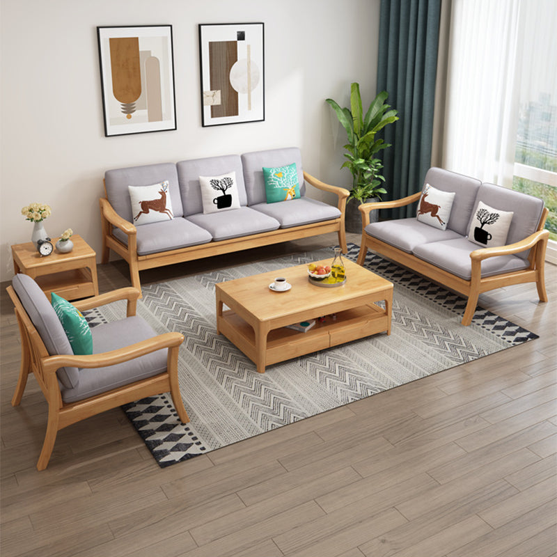 Pillow Back Wood Settee No Distressing Stationary Sofa for Living Room