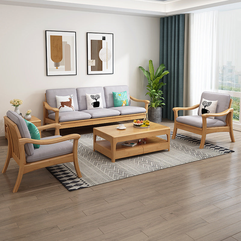 Pillow Back Wood Settee No Distressing Stationary Sofa for Living Room