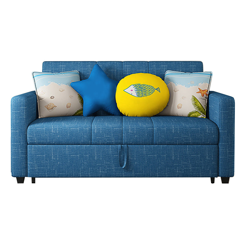 Square Arm Sofa Convertible with Pillows Sofa Bed in Navy for Apartment