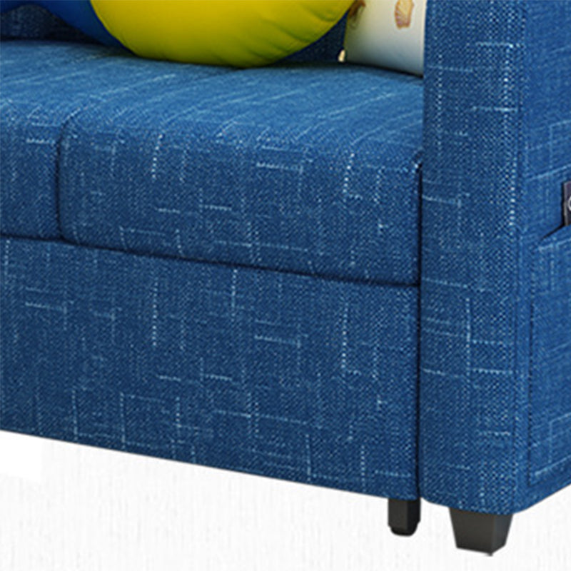 Square Arm Sofa Convertible with Pillows Sofa Bed in Navy for Apartment