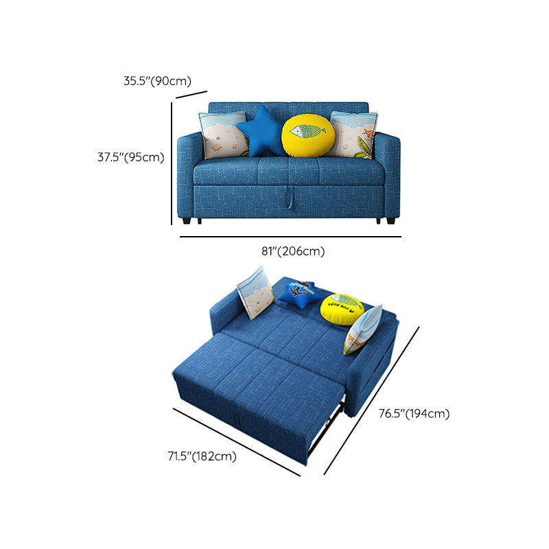 Square Arm Sofa Convertible with Pillows Sofa Bed in Navy for Apartment
