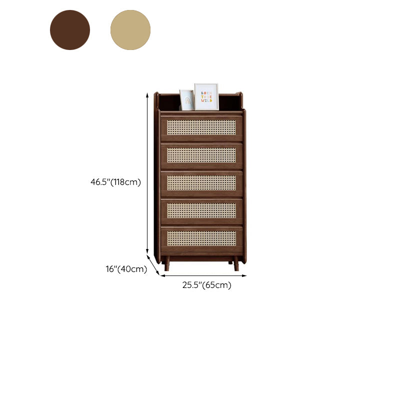 25.59" Wide Accent Chest Mid-Century Modern Wood Chest with Rattan Accent