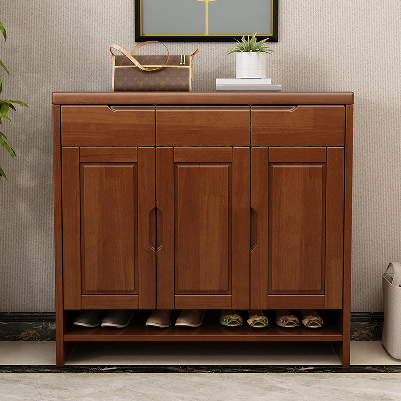 Mid-Century Modern Accent Cabinet Rubberwood 3 - Drawer With Doors Cabinet