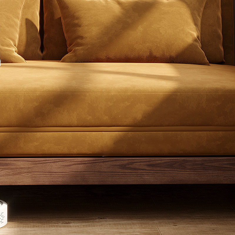 Modern Armless Sofa Bed Convertible with Pillows Seating in Brown