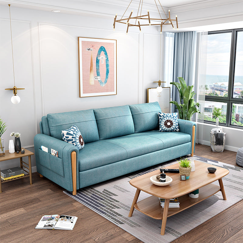 Cushion Back Sofa Futon Square Arms Convertible Sofa with Storage