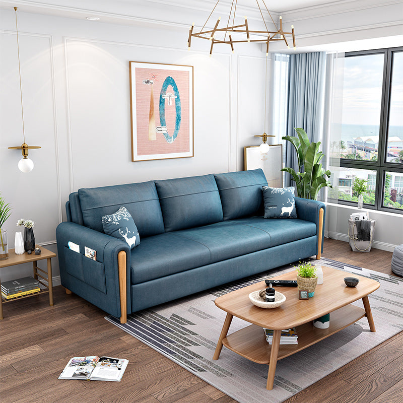 Cushion Back Sofa Futon Square Arms Convertible Sofa with Storage