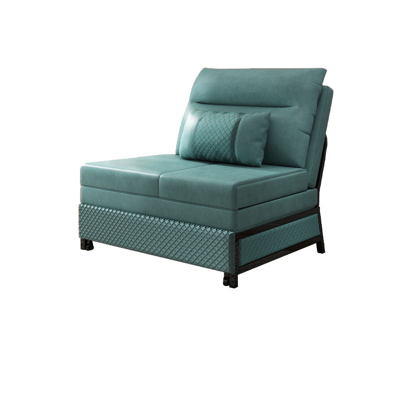 Faux Leather Convertible Sofa with Pillows Armless Seating in Azure