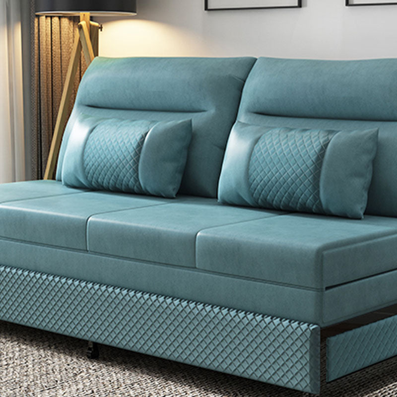 Faux Leather Convertible Sofa with Pillows Armless Seating in Azure