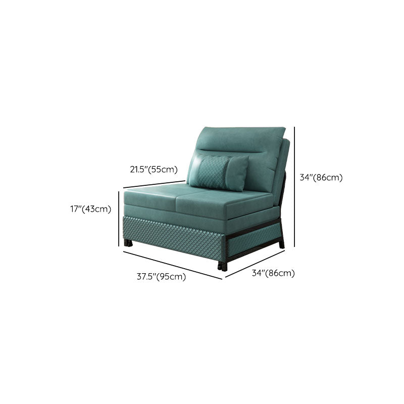 Faux Leather Convertible Sofa with Pillows Armless Seating in Azure