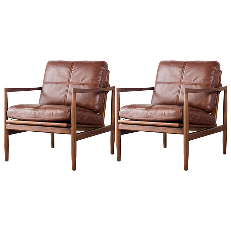 Contemporary Genuine Leather Accent Armchair Tufted Genuine Leather Arm Chair