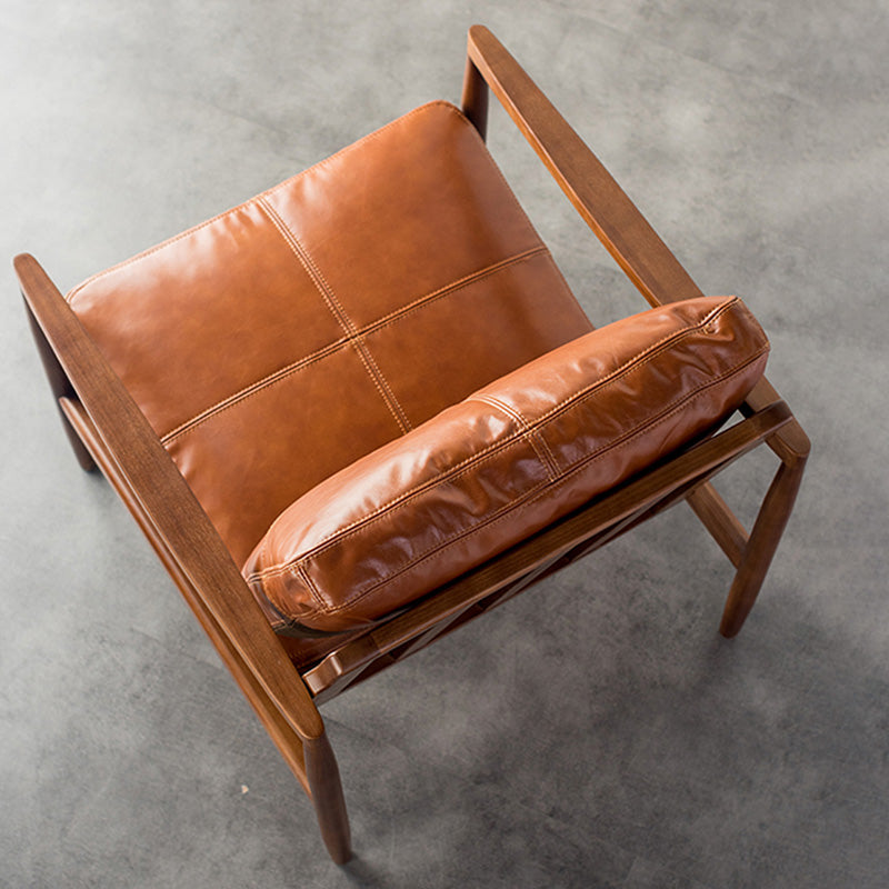 Contemporary Genuine Leather Accent Armchair Tufted Genuine Leather Arm Chair