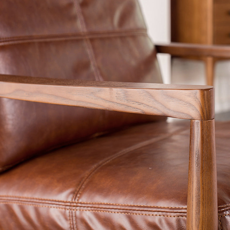 Contemporary Genuine Leather Accent Armchair Tufted Genuine Leather Arm Chair