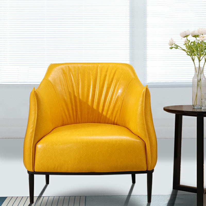 Contemporary Faux Leather Accent Chair Fixed Back Barrel Accent Chair