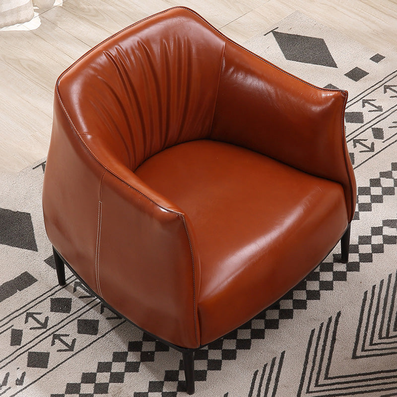 Contemporary Faux Leather Accent Chair Fixed Back Barrel Accent Chair