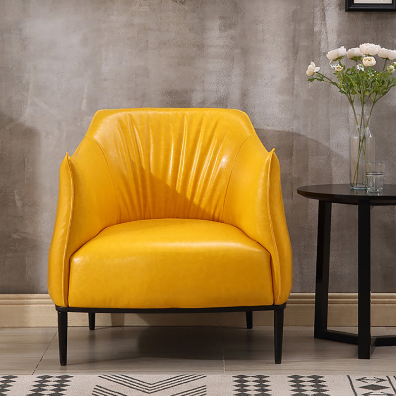 Contemporary Faux Leather Accent Chair Fixed Back Barrel Accent Chair
