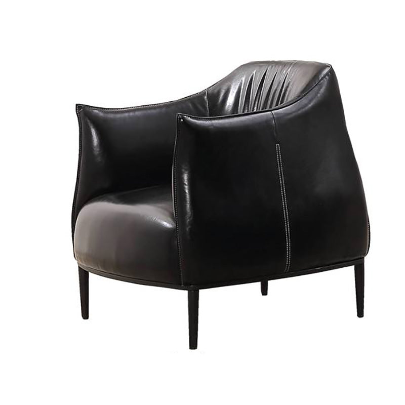 Contemporary Faux Leather Accent Chair Fixed Back Barrel Accent Chair