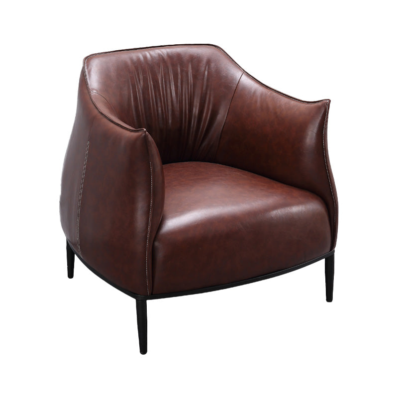 Contemporary Faux Leather Accent Chair Fixed Back Barrel Accent Chair