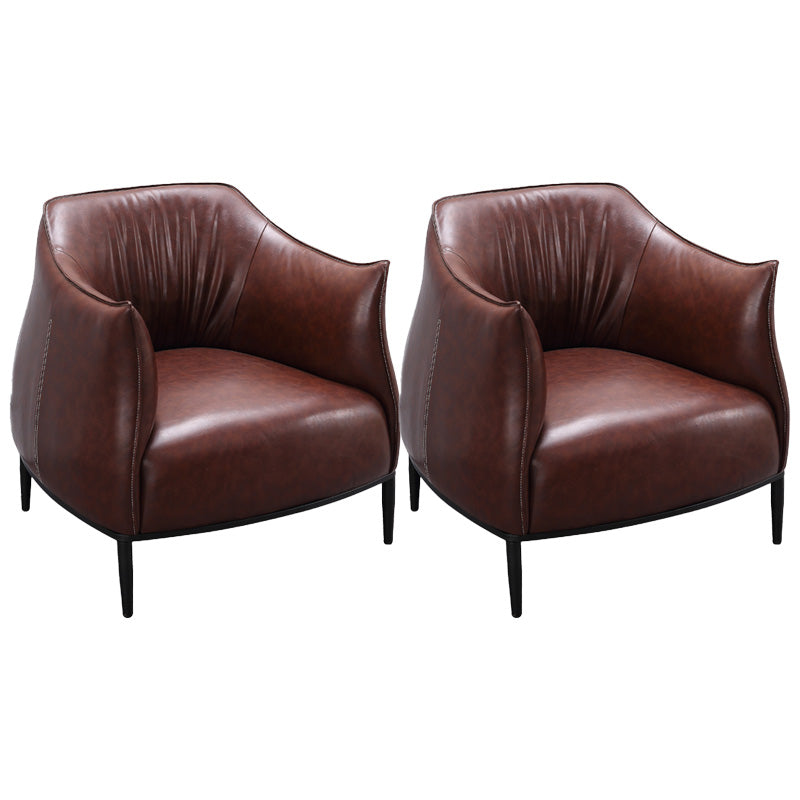 Contemporary Faux Leather Accent Chair Fixed Back Barrel Accent Chair