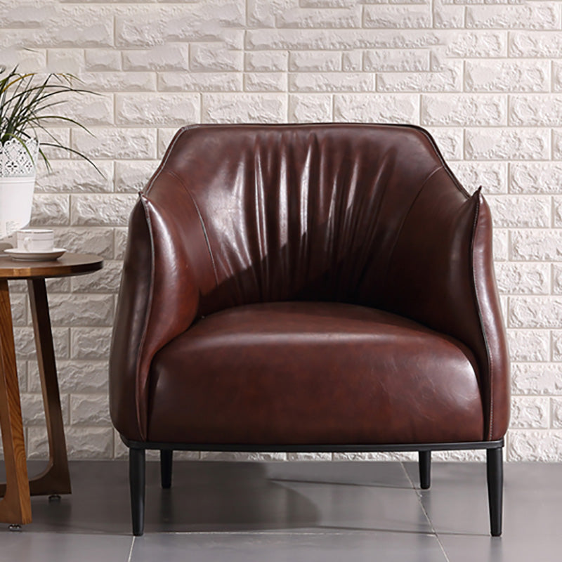 Contemporary Faux Leather Accent Chair Fixed Back Barrel Accent Chair